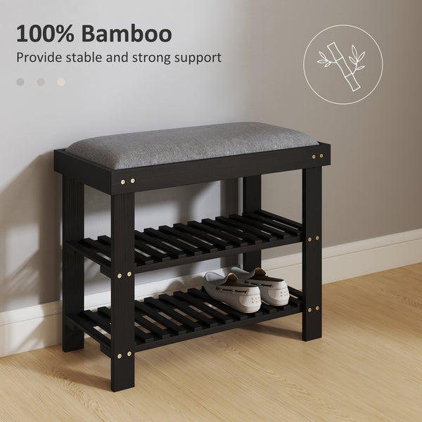 English Elm Shoe Storage Bench with Bamboo Frame and Cushioned Seat for Entryway or Mudroom T3971P430903