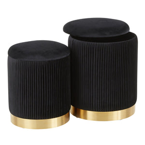 English Elm Contemporary Pleated Velvet Nesting Ottoman Set with Glam Gold Base for Living Room B202P223733