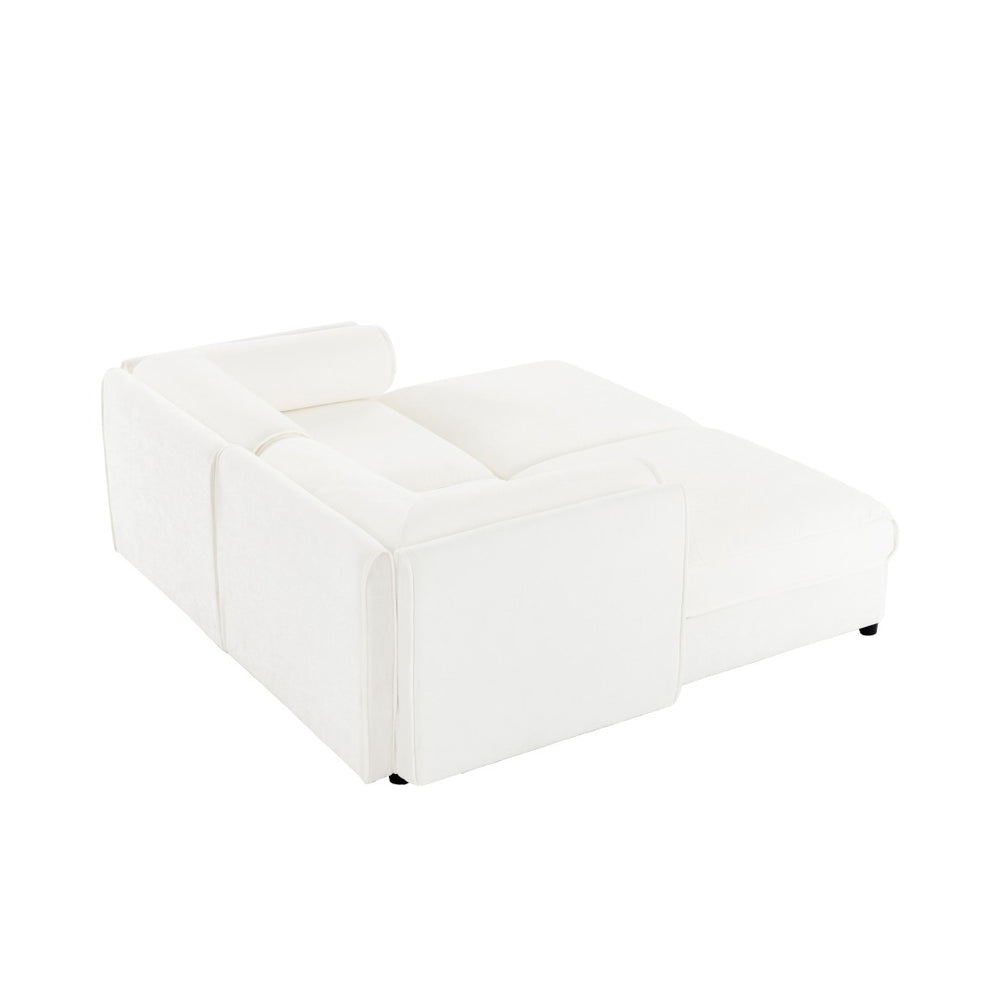English Elm Stylish White Chenille Loveseat With Ottoman Storage, Ergonomic Backrest & Modular Design For Comfort W714S01036-GIGA