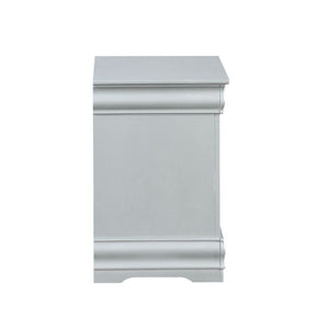 English Elm Wooden Two-Drawer Nightstand with Grooved Panels and Washed Finish — Transitional Bedroom Focal Point Silver grey B016P256195