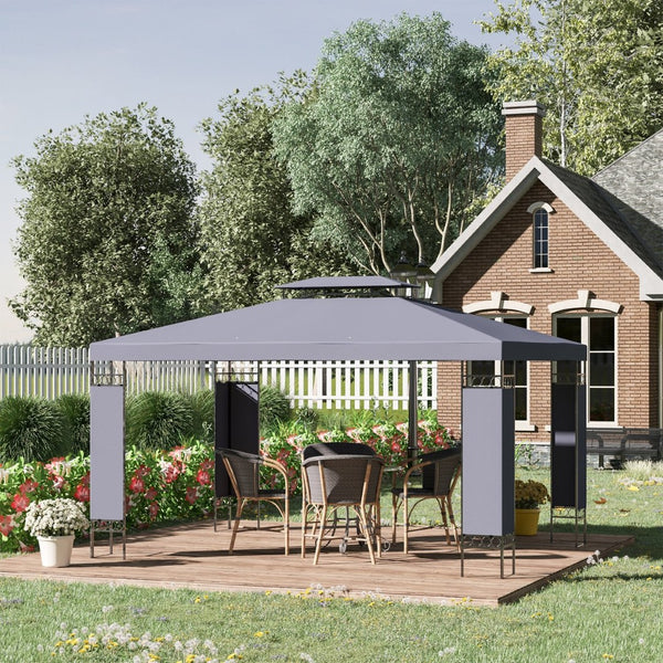 English Elm Outsunny 10' X 13' Double Roof Patio Gazebo Canopy - Stylish Outdoor Shelter For Garden & Entertaining W2225P200638-GIGA