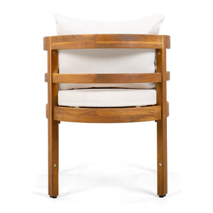 English Elm Outdoor Acacia Wood Armchairs with Teak Finish and Cushioned Seat Set of 2 N768P362954L