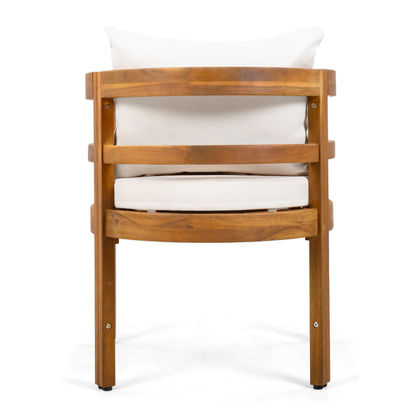 English Elm Outdoor Acacia Wood Armchairs with Teak Finish and Cushioned Seat Set of 2 N768P362954L