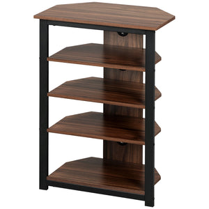 English Elm HOMCOM Corner TV Stand with 4-Tier Shelves, Steel Frame Media Console, Cable Management, Brown W2225P217441