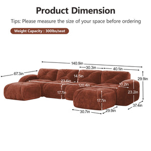 English Elm U-shaped Modular Velvet Sofa Tufted Cushions High Density Foam Living Room Sectional Red+Brown W714S01611