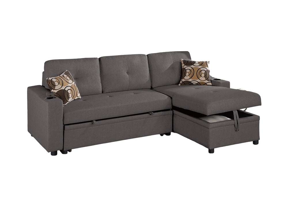 English Elm Ash Convertible Sectional Sofa with Pull-Out Bed, Reversible Storage Chaise, Cupholders, Tufted Elegance B011S01021
