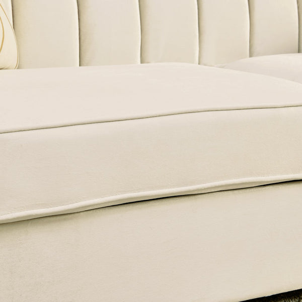 English Elm 81" Tufted Velvet Chesterfield Sofa with Gold Steel Legs for Elegant Living Rooms Beige W1191S00062
