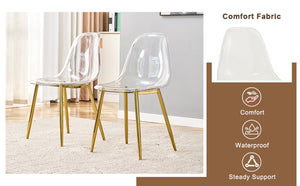 English Elm Table And Chair Set - Modern Wood Texture Mdf Coffee Table With Glass Legs & 4 Transparent Chairs W1151S02076-GIGA