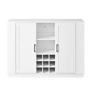 English Elm U_style Compact Kitchen Island with Drop Leaf Power Outlet Wine Rack Stemware Storage White N711P437715K