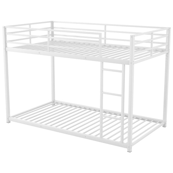 English Elm Twin Over Twin Metal Bunk Bed Low Profile with Full Guardrail Ladder Quiet Steel Frame Sturdy Support White MF285535AAK