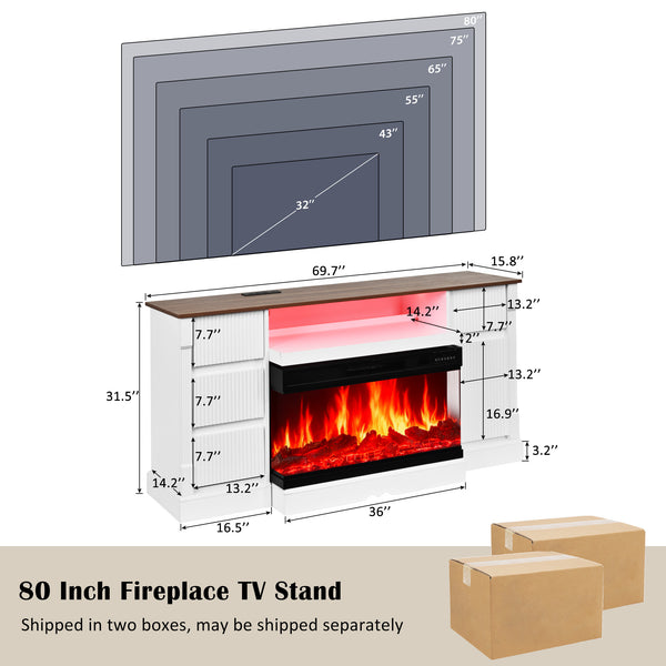 English Elm Fireplace Tv Stand with Electric Flame Effect Built in Storage and Integrated Power Hub W3383P355698