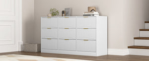 English Elm Black Nine Drawer Wide Dresser Matte Wood Chest with Wavy Relief Panels Bedroom Storage White W409P307539