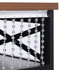 English Elm K&K 46.5'' Farmhouse Kitchen Island Cart with Beaded Drapes, Drop Leaf, Power Hub, Ample Storage Black N707P254872B