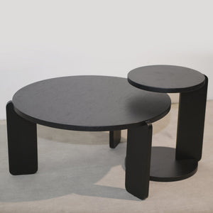 English Elm 32.68 Inch Black Oak Veneer Nesting Round Coffee Table Set for Modern Living Rooms W2899P435699