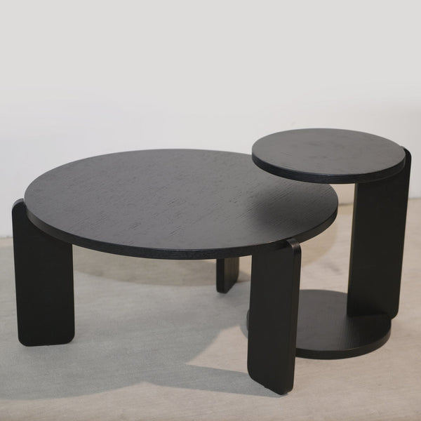 English Elm 32.68 Inch Black Oak Veneer Nesting Round Coffee Table Set for Modern Living Rooms W2899P435699