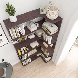 English Elm 90cm L-shaped Corner Bookcase Five Tier Mdf Open Shelving Unit for Any Room W2899P444160