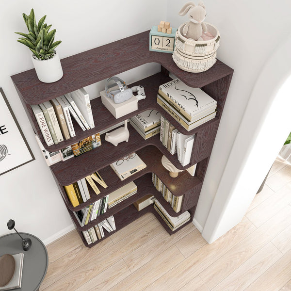 English Elm 90cm L-shaped Corner Bookcase Five Tier Mdf Open Shelving Unit for Any Room W2899P444160