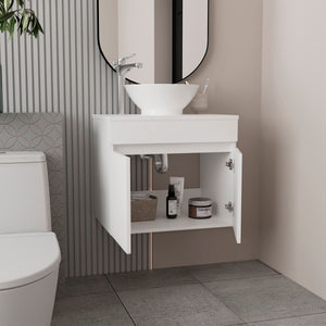 English Elm Vessel Sink Vanity Manchester with Vessel Basin, Two Drawers & Open Shelf, White MDF Storage Stylishly B200P313681