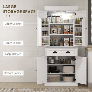 English Elm Homcom 71" Smart Kitchen Pantry Cabinet With Motion Sensor Light, Adjustable Shelves & Ample Storage W2225P249917