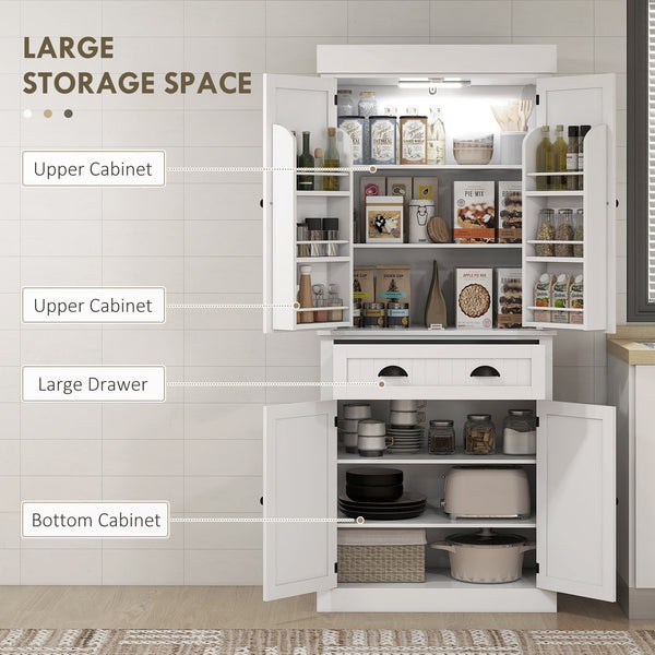 English Elm Homcom 71" Smart Kitchen Pantry Cabinet With Motion Sensor Light, Adjustable Shelves & Ample Storage W2225P249917