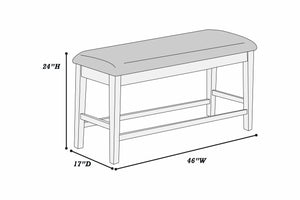 English Elm Cushion Walnut Counter Height Bench with Upholstered Seat Cushion, Tapered Legs, Seats Two — Elegant Dining Piece B011P370427