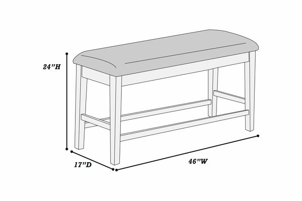 English Elm Cushion Walnut Counter Height Bench with Upholstered Seat Cushion, Tapered Legs, Seats Two — Elegant Dining Piece B011P370427
