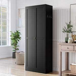 English Elm 61" Matte Black Steel Freestanding Pantry Cabinet with 4 Adjustable Shelves Modern Farmhouse T2398P465984