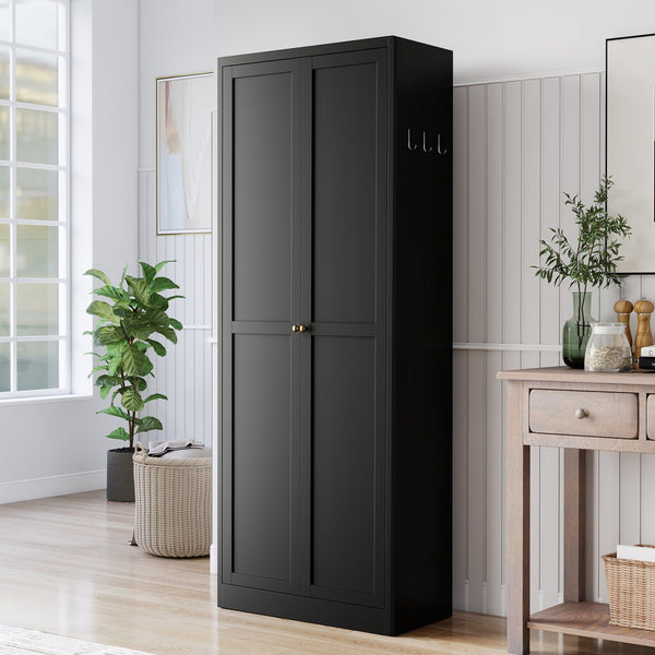English Elm 61" Matte Black Steel Freestanding Pantry Cabinet with 4 Adjustable Shelves Modern Farmhouse T2398P465984