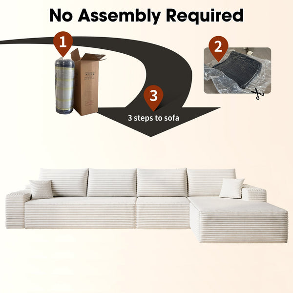 English Elm 135" Cloud Sectional Couch - Modern L-Shape Chaise Sofa With Plush Corduroy For Ultimate Comfort! W2824S00118