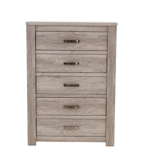 English Elm Bedroom Rustic Light Grey 5-Drawer Chest of Drawers — Compact Pine Storage Cabinet, Simple Stylish Design B011P236771