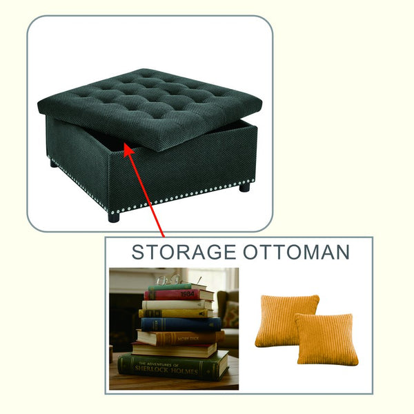 English Elm Storage Ottoman Tufted Nailhead Trim Lift Top Footstool for Living Room or Bedroom Dark Grey W5568P446991