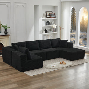 English Elm 106" Cloud Sectional Couch - L-Shaped Modular Sofa With Right-Facing Chaise In Black Plush Corduroy W1143S00028