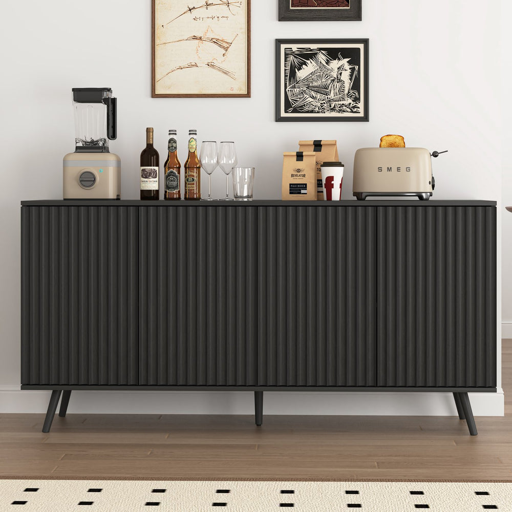 English Elm Sideboard Walnut Credenza with Hexagonal Doors and Adjustable Shelves for Dining Areas W409P327405