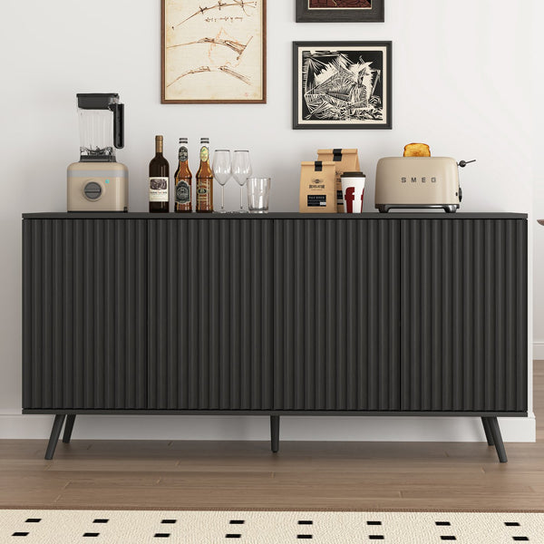 English Elm Sideboard Walnut Credenza with Hexagonal Doors and Adjustable Shelves for Dining Areas W409P327405