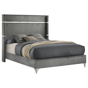 English Elm Malcolm Velvet Wingback Queen Bed with Chrome Trim and Low Profile Frame B062S01590