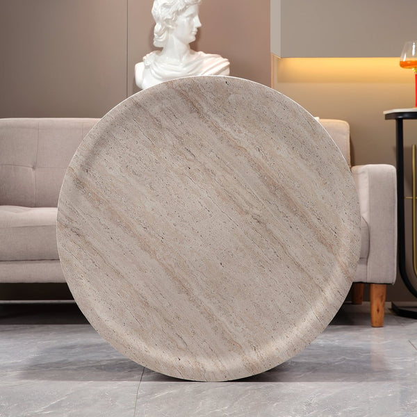 English Elm Light Travertine Look Magnesium Oxide Round Drum Table Waterproof Indoor Outdoor W5351P456942