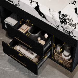 English Elm 29.9" Floating Bathroom Vanity Sintered Stone Top Soft Close Drawers Bronze Gold Hardware Black,Black White W3136S00036
