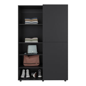English Elm Wardrobe Spacious 72.4" H Two-Door Engineered Wood Closet with Five Shelves, Six Legs, Modern Appeal Black 40.94 L x 29.13 W x 5.51 H B097S00222