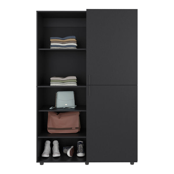English Elm Wardrobe Spacious 72.4" H Two-Door Engineered Wood Closet with Five Shelves, Six Legs, Modern Appeal Black 40.94 L x 29.13 W x 5.51 H B097S00222