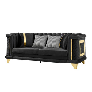 English Elm 89 Inch Italian Velvet Tufted Sofa Gold Steel Trim Victorian Glam Living Room Couch W1191S00051