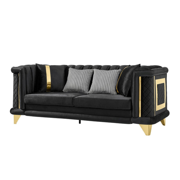 English Elm 89 Inch Italian Velvet Tufted Sofa Gold Steel Trim Victorian Glam Living Room Couch W1191S00051