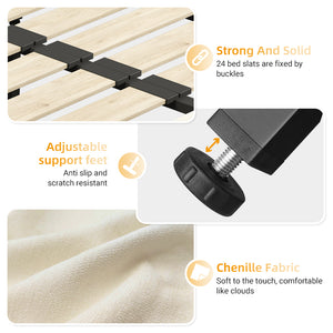 English Elm King Size Bed Frame - Luxurious Tufted Cloud Pillow Headboard, Chenille Upholstery, Solid Support W1885S00204