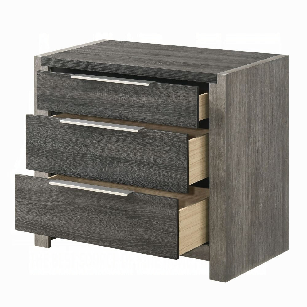 English Elm Contemporary Gray Two-Tone 3-Drawer Nightstand with Long Metal Pulls, Modern Wooden Bedside Table B011P318944