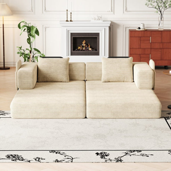English Elm 72.4 Inch Corduroy Convertible Sofa Bed with Storage Pockets for Living Room W3505P355570