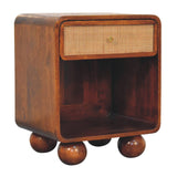 Handcrafted Solid Mango Wood Bedside Table with Drawer & Brass Knob, Modern Design, Chestnut Finish