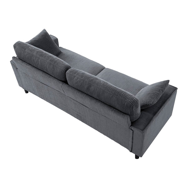 English Elm 81.8"corduroy Ribbed Upholstered 2-seater Sofa with Iron Wood Frame for Living Room Gray W5515P488194