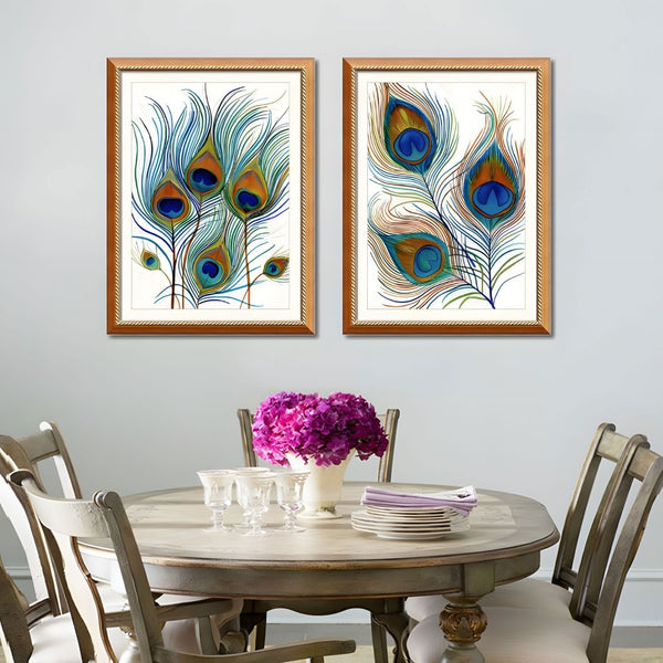 English Elm Set Of 2 Elegant Peacock Feather Framed Wall Art Prints – Stylish Replaceable Canvas Decor, 24X32" T3976P383242-GIGA