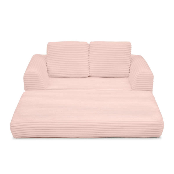 English Elm 2-in-1 Corduroy Futon Loveseat Sleeper Modular Floor Couch for Studio Living Rooms Pink W1117P415717