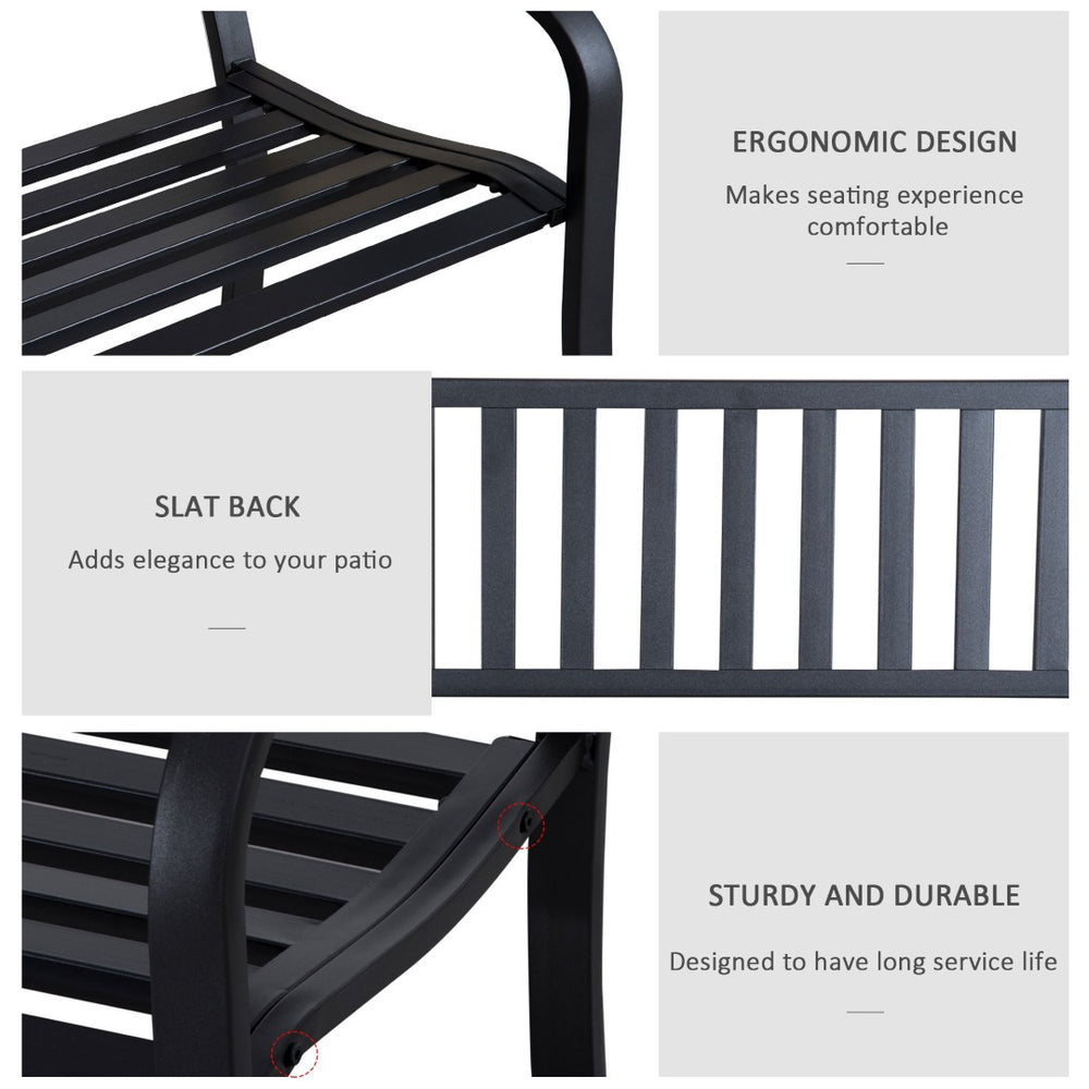 English Elm Outdoor Powder-coated Steel Garden Bench with Curved Slats for Patio or Porch Seating T3971P383896
