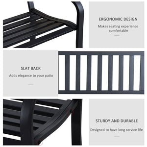 English Elm Outdoor Powder-coated Steel Garden Bench with Curved Slats for Patio or Porch Seating T3971P383896